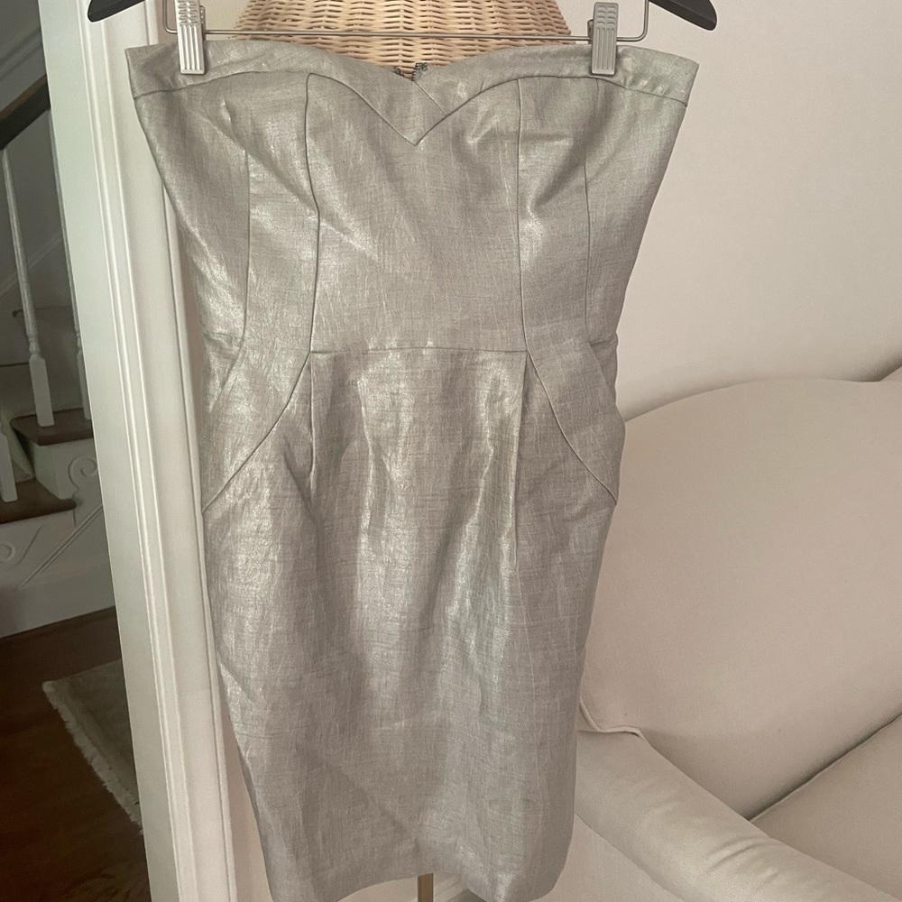 Rebecca Taylor size 2 gold-colored strapless linen dress with corset bodice